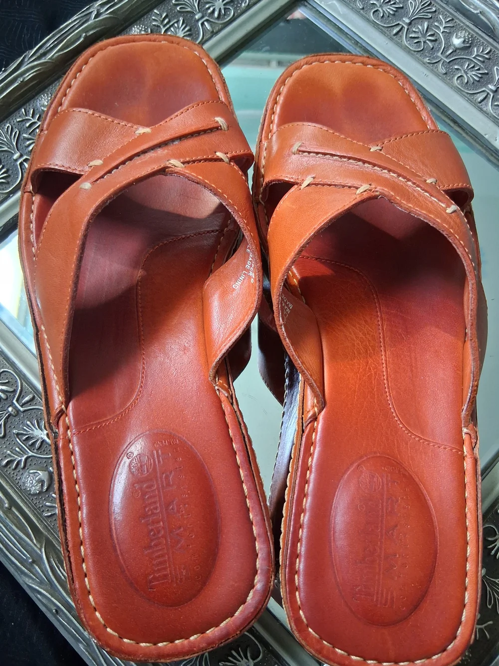Timberland Men's Leather Slide Sandals in Chestnut Brown